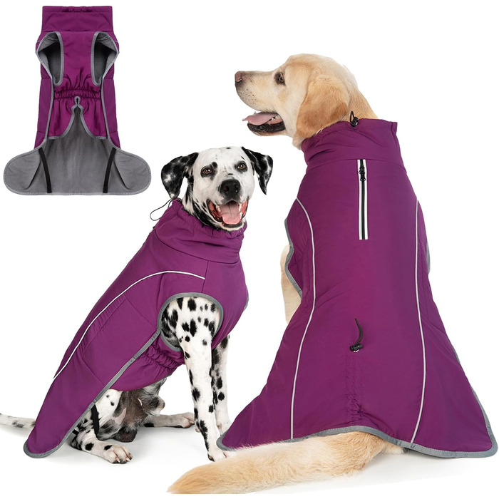 Теплий непромокальний зимовий флісовий одяг для собак - куртка-пуловер, відбиваючий, з блискавкою, для прогулянок, XL, фуксія