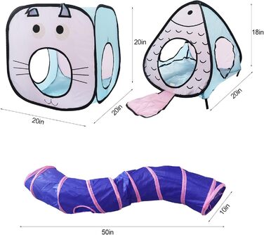 Ігровий комплекс для котів: тунель та куб - інтерактивна іграшка для кошенят, кроликів та цуценят, блакитний