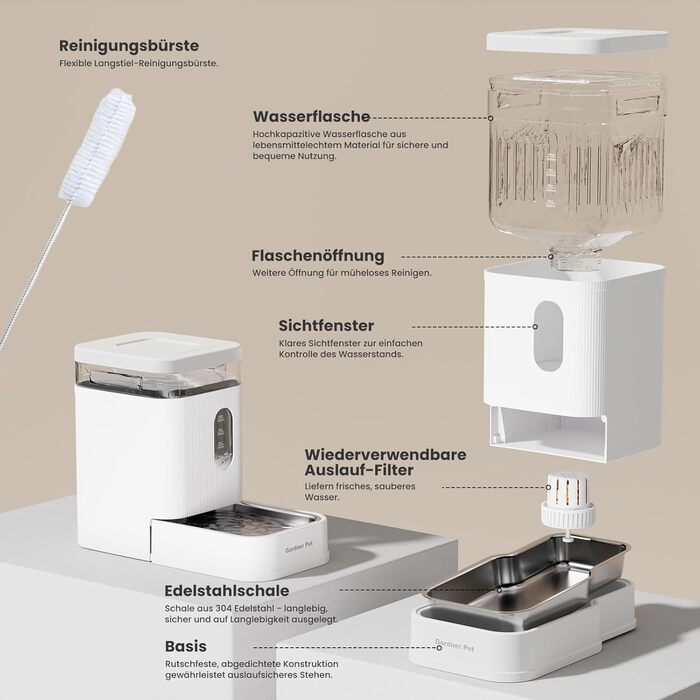 Автоматичний диспенсер води для собак та котів Gardner Pet, годівниця з нержавіючої сталі, велика ємність (6.5L), без електроенергії, BPA-free