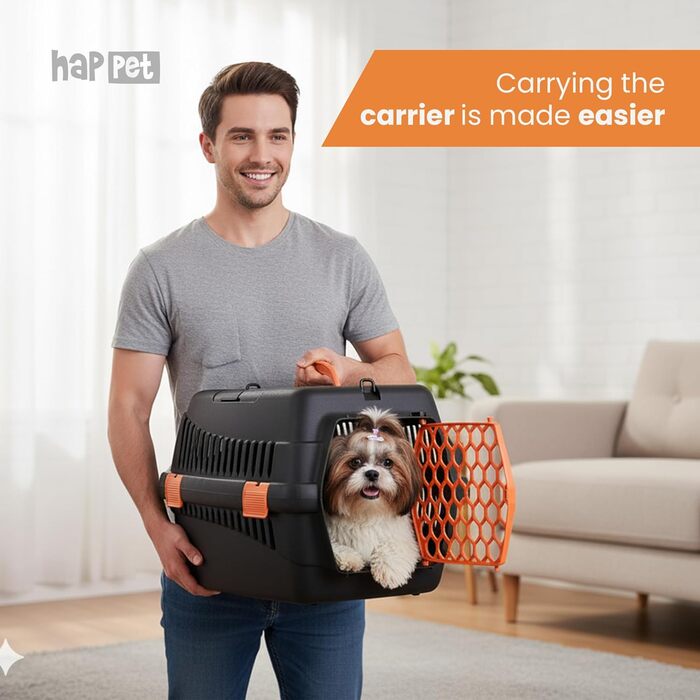 Транспортний бокс для котів та собак HAPPET Tiertransportbox Teddy M, темно-сірий, 56x37x37 см - міцний, добре провітрюваний, для подорожей