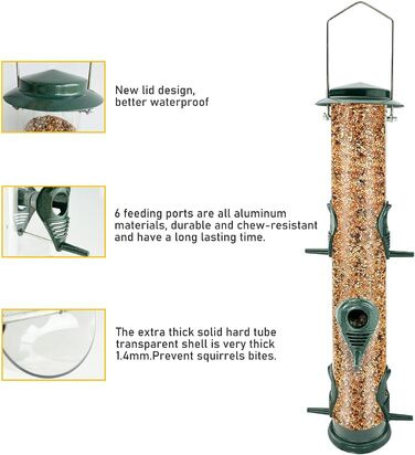 Металева годівниця для птахів з підвісним тросом, 6 відділень, Tubo