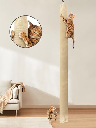 Кліматизатор для котів BSWAY 16x16x240 см, котяче канатне дерево, мішок з сизалю, котячий кліматизатор з гачками та наповнювачем