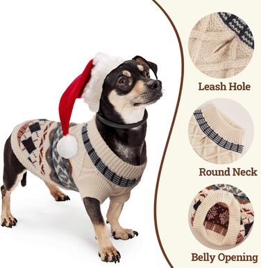 Теплий зимовий пуловер для собак маленьких порід, пуловер з отвором для нашийника, в'язаний пуловер для собак, пуловер для собак у стилі бохо, бежевий, розмір M