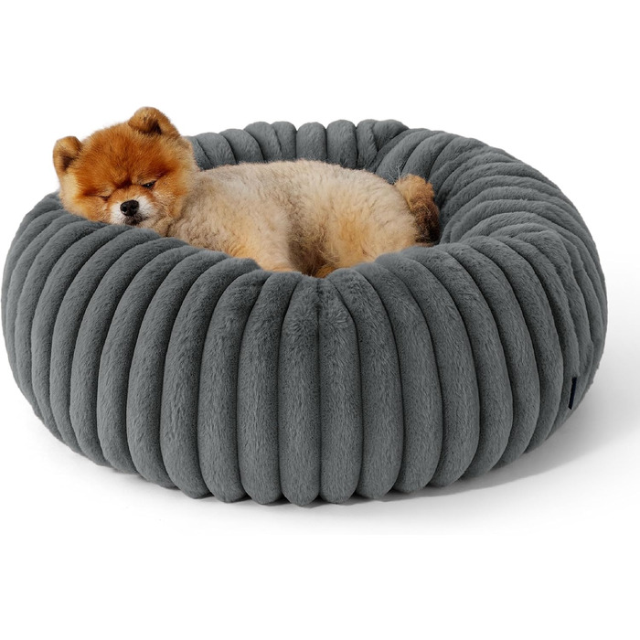 BEDSURE Ортопедичне ліжко для котів - Пухнастий пончик 51x51x15 см, кругле котяче ліжко з знімним та пральним чохлом Cord-Fleece, неслизьке дно, (58.5 x 58.5 x 18 cm (Д x Ш x В), Темно-сірий)