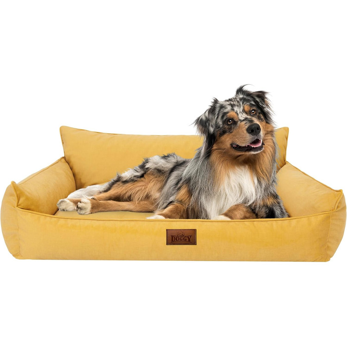 Лежак для собак DOGGY XL 82x63 см, м'яке стьобане ліжко-диван, жовтий, преміум матрац для домашніх тварин
