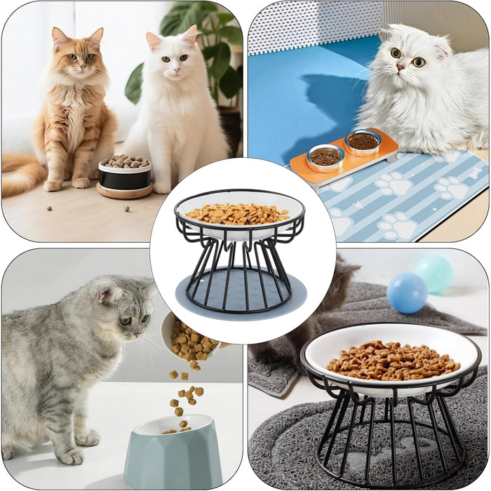 Набір мисок для котів YAYODS 3 шт. з підставкою - керамічні, підняті, з силіконовим килимком, для корму, миски для котів, миски для котів на підставці, стійкі, для миття в посудомийній машині