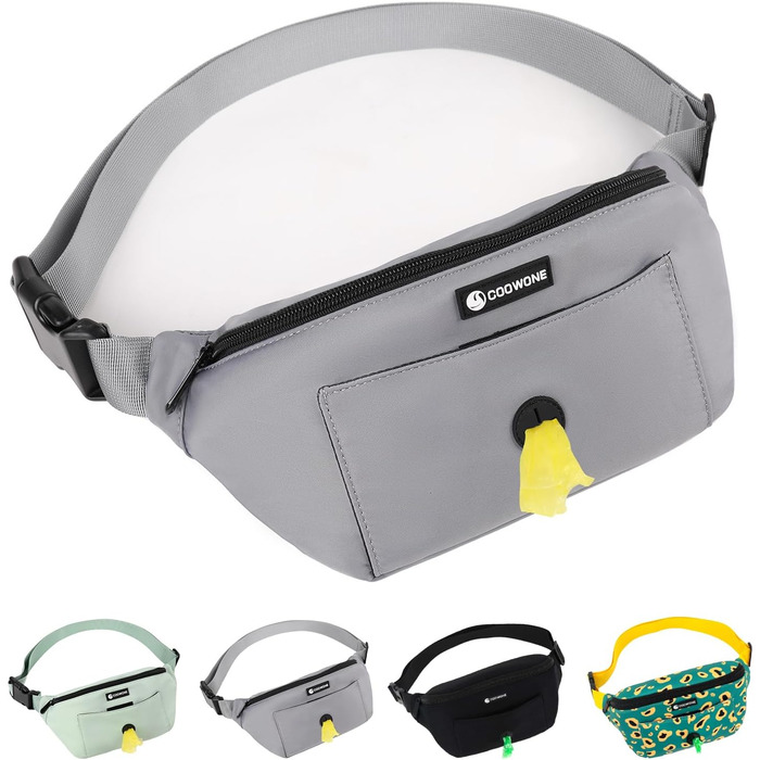 Сумка для собак з відділенням для ласощів та контейнером для відходів, поясна/животна сумка, сіра (нейлон), 12.2 x 12.2 x 5.71 см