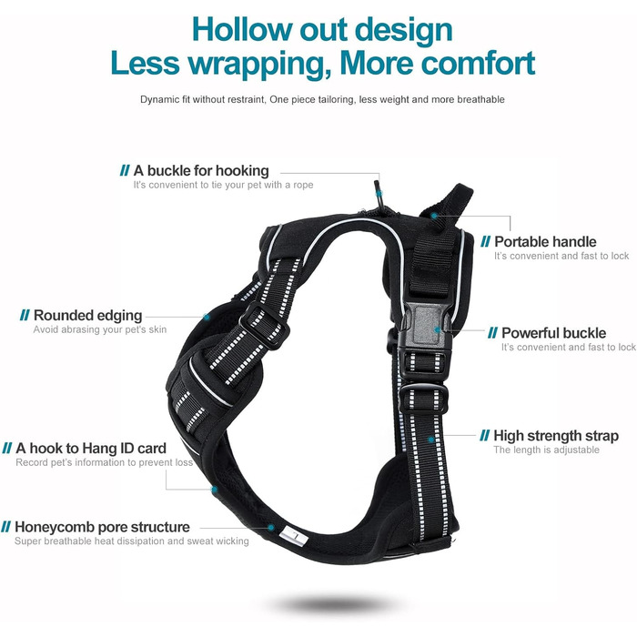 Шлейка для собак Funkeen Anti-Pull, для маленьких, середніх та великих собак. М'яка, дихаюча, регульована, чорна (чорний, S)