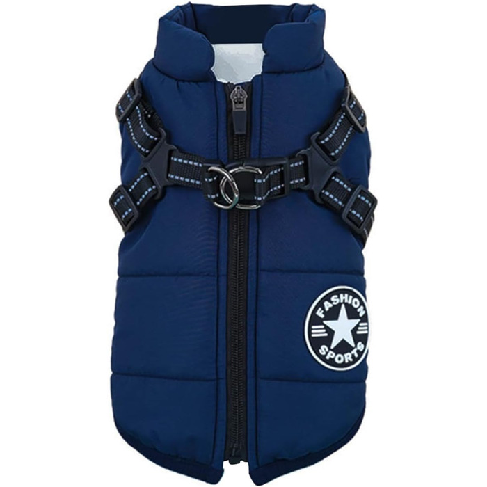 Водонепроникний жилет для собак на осінь/зиму, для цуценят та середніх порід, відбиваючий, з кріпленням для повірця, блакитний