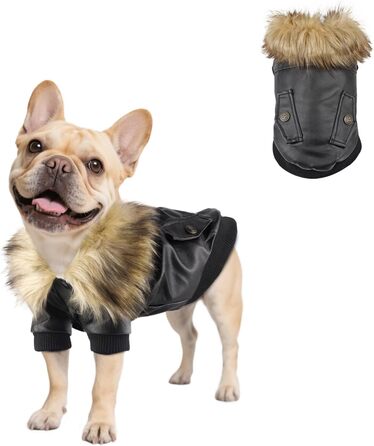 PETLESO Зимовий одяг для собак, тепла флісова куртка, зимова куртка для собак з ґудзиками, шкіряна куртка для маленьких та середніх собак (XXL)