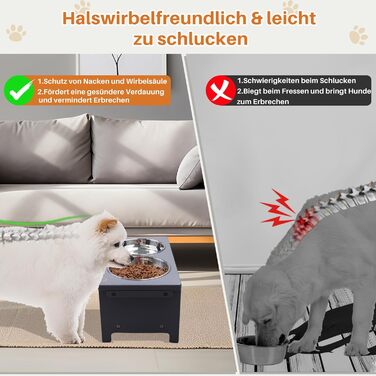 Підвищені годівниці для собак HTB, бамбук, 2 миски з нержавіючої сталі, 44x24x18 см, 18 см висота, сірий колір