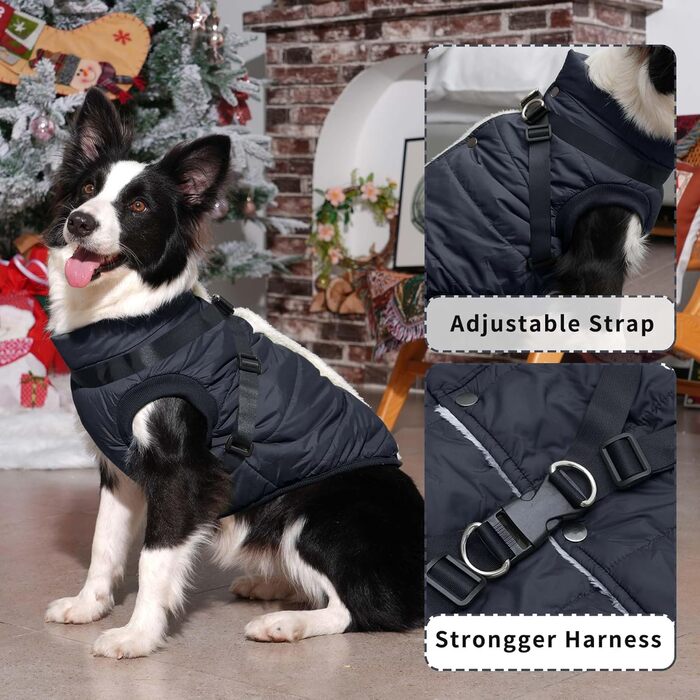 Тепла куртка для собак з повдком, флісова підкладка, зимовий одяг для цуценят, вітронепроникний жилет для маленьких собак, хакі, розмір M (Великий (Упаковка з 1), Чорний (Повдець))