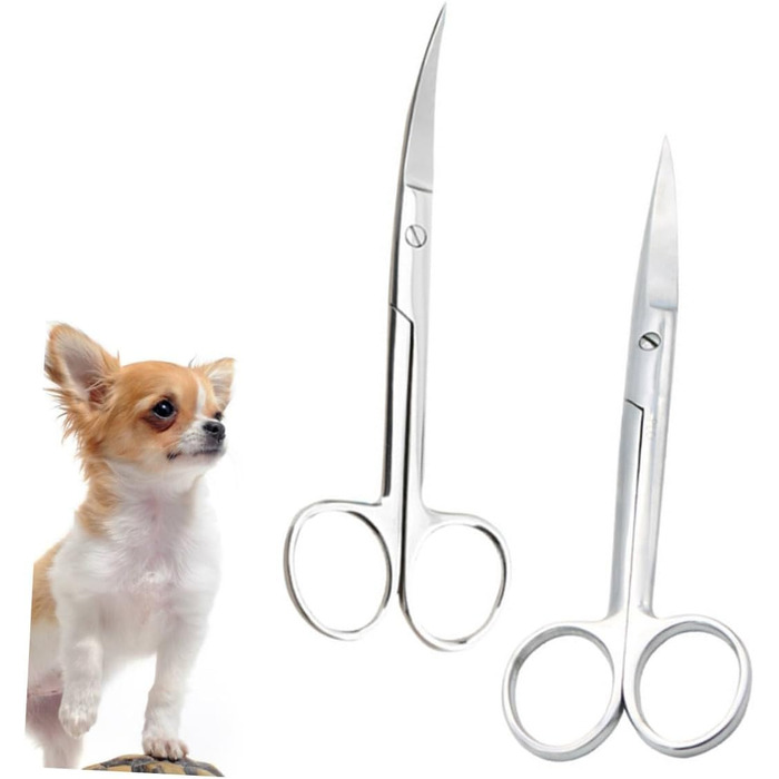 Ножиці для грумінгу тварин з нержавіючої сталі, 2 шт. (пряма та вигнута насадки)