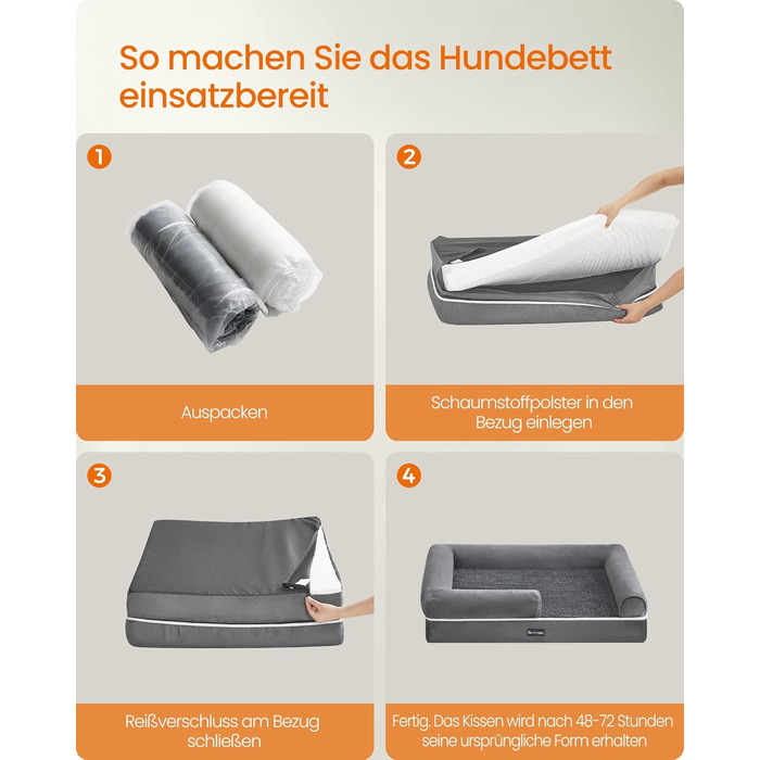 Ортопедичне ліжко для собак Feandrea, м'яке, з піднятими бортиками, знімний чохол, 106 x 76 x 18 см, сірий