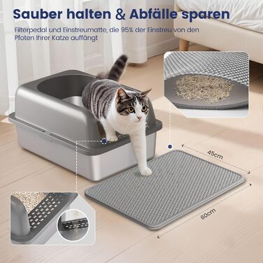 Лотки для котів Katzenklo Edelstahl XL: нержавіюча сталь, 60x40x30 см, з лопаткою та килимком, для великих котів