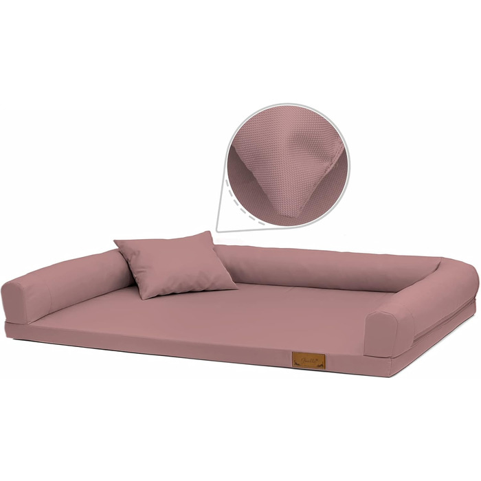 Ортопедичне ліжко для собак Juelle, розмір M (100x75 см), пудрово-рожевий колір, знімний чохол, машинне прання, Lucky M-XXL