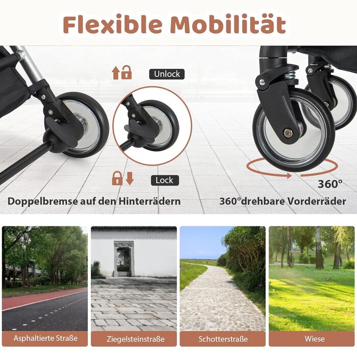 Візок для собак та котів COSTWAY 3 в 1, сірий: складна конструкція, до 15 кг, з кошиком, дощем, телескопічною ручкою та сіткою