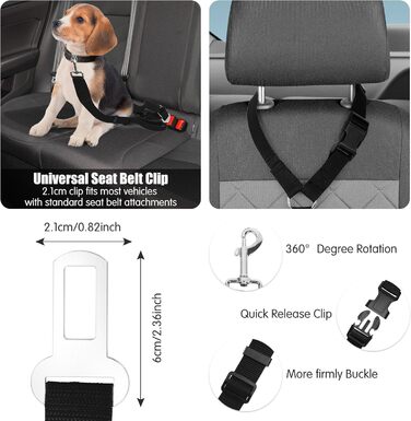 Автомобільний ремінь безпеки для собак, поводок для собак у авто, кріплення до підголівника, міцний поводок, шлейка для собак, котів та домашніх тварин (Чорний)