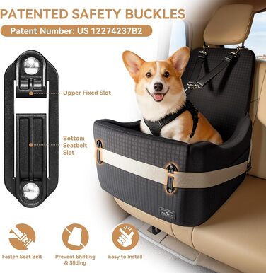 Автокрісло для собак PETSFIT до 15 кг – безпечне, з пам'яттю, 2 відділення, чорний/сірий