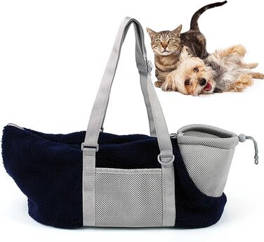 PETCUTE Сумка-переноска для собак та котів, дихаюча, знімний дно, регульована ручка, безпечний поводок, темно-синій