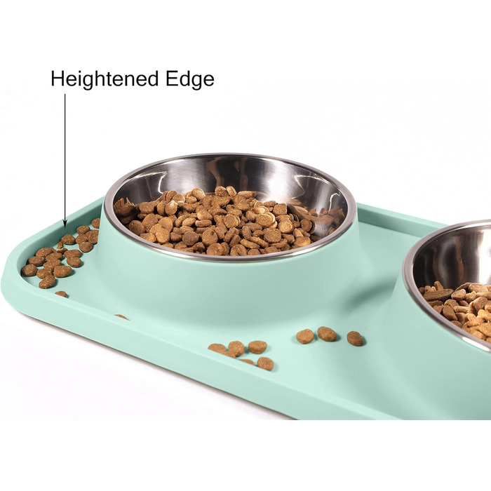 Миски для котів L.D.Dog: неслизькі, з нержавіючої сталі, з силіконовим килимком, виймаються, для корму та води (Аквамарин)