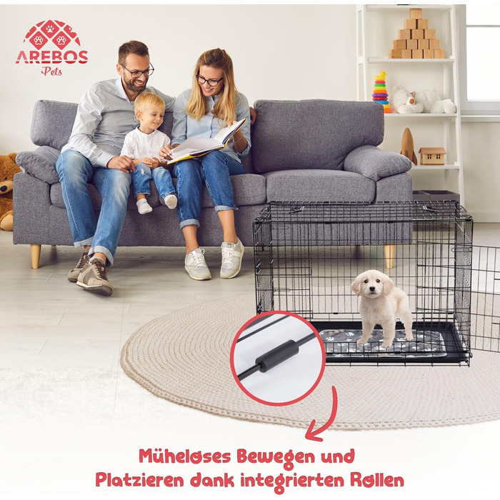 Клітка для собак Arebos 77,5 x 53 x 59 см | Автомобільна переноска для собак, складана | Клітка-переноска для собак, чорна | Для дому
