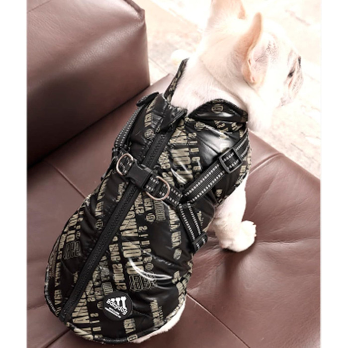 Зимова жилетка для собак, теплий нашийник, водонепроникний одяг для тварин з кільцем, регульована блискавка, світловідбиваючі елементи (M, Чорний)