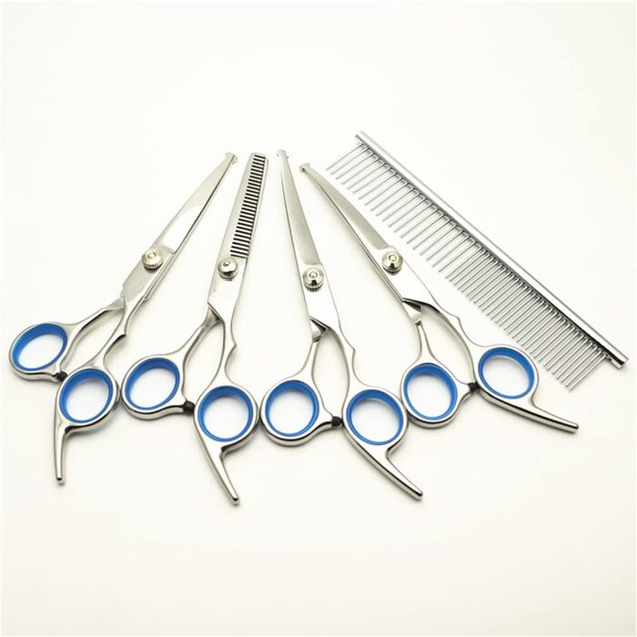 Набір ножиць для грумінгу собак 6 дюймів з безпечними закругленими кінцями, для вирівнювання та стрижки шерсті собак та котів, (5 шт.) з шкіряним чохлом