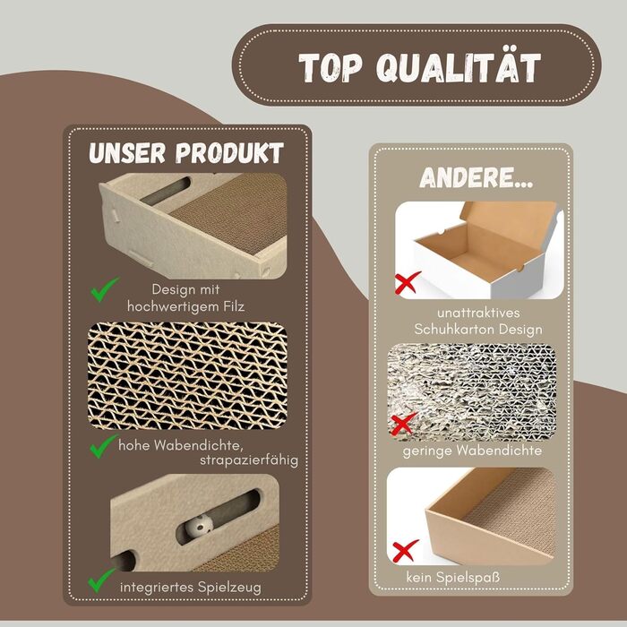 Котяча ігрова коробка з фільцу з двосторонньою дряпальною поверхнею та інтегрованим іграшковим елементом - компактна альтернатива котячому будиночку (кремовий)