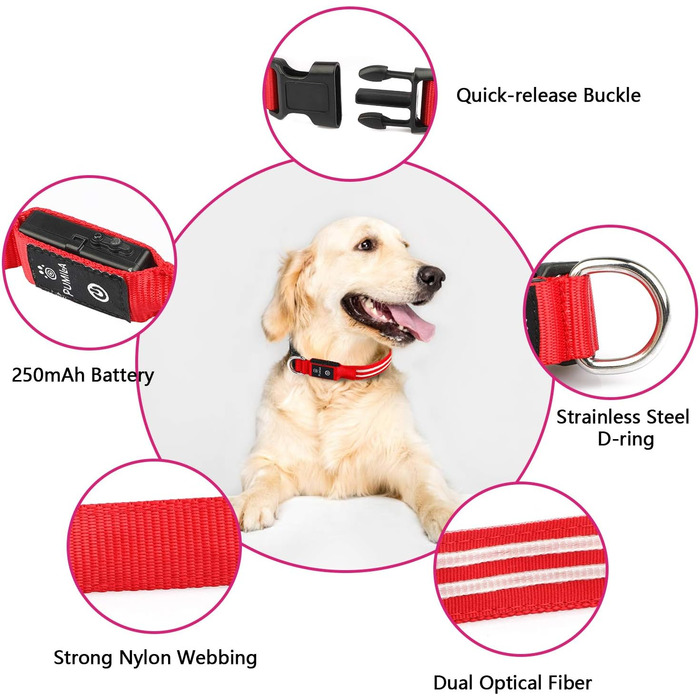 Світлодіодне нашийник для собак PCoTllar, зарядний, 3 режими світіння, регульований, водонепроникний, для малих, середніх та великих собак, блакитний, L (48-60 см)