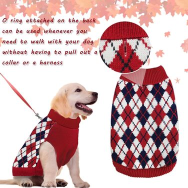 Теплий в'язаний пуловер для собак та котів, розмір L, червоно-синій, з візерунком 