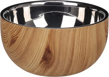 Німецький миска для собак Flamingo з нержавіючої сталі, 700 мл, Ø15,5 см, з подвійними стінками для тривалої свіжості, з антиковзким покриттям, придатна для миття в посудомийній машині, дерев'яна підставка Oase