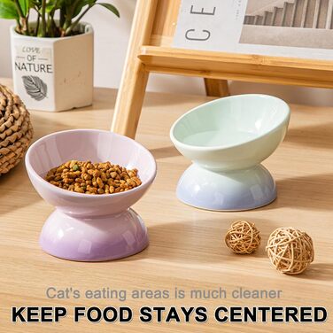 Підвищений годівниця для котів з кераміки, нахилений миска для води або корму, порцеляна, без стресу, запобігання зворотному потоку, придатний для миття в посудомийній машині та мікрохвильовій печі, колір лаванди з градієнтом