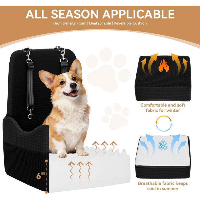 Автокрісло для собак PETSFIT до 15 кг – безпечне, з пам'яттю, 2 відділення, чорний/сірий