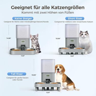 Grandtail автоматична годівниця для котів 6 л, з таймером, 2 миски, рівномірна подача корму, подвійне живлення, запис голосу, нержавіюча сталь