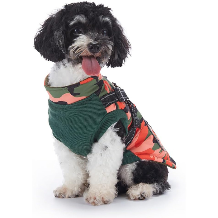 Водонепроникна куртка для собак з шлейкою та жилетом, вітрозахисна, з відбиваючими елементами, для цуценят, маленьких та середніх собак (Помаранчевий, L)