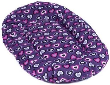 Подушка для собак Adena овальної форми, 80 x 49 см, з сердечками, фіолетового кольору