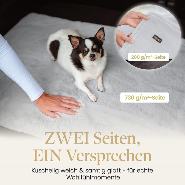 Плед для собак FellEngel de luxe® Premium, 100x70 см, веб-плюш, для собак та котів, собача лежанка, плед для тварин, ідеально для авто, дивана, прання (Cashmere Gray)