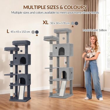 Котячий будиночок Kratzbaum 178 см, великий, сірий. Стабільний з когтеточками, лежаками, платформами та іграшками. FPMS005FG1