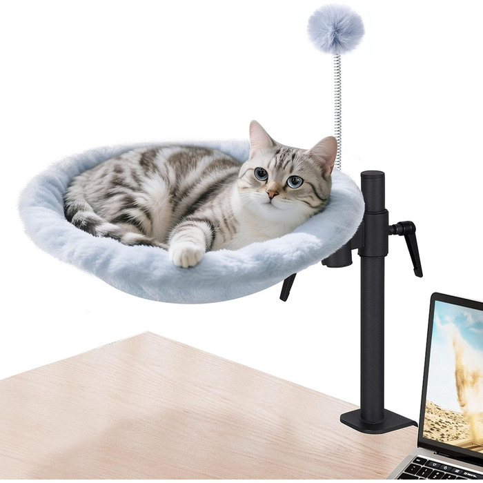 Крісло-гамак для кота Odoland - 360° обертання, регулювання висоти, м'яка лежанка для офісу, 2 знімні чохли, сірий колір