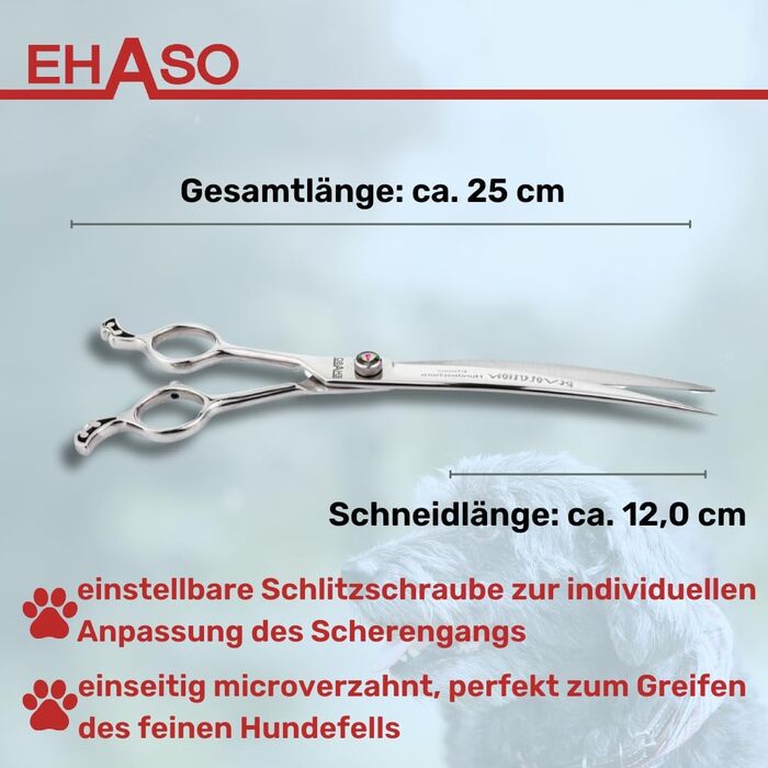 Професійна вигнута ножиця для собак EHASO | 25 см | Висока якість, Solingen, Японія