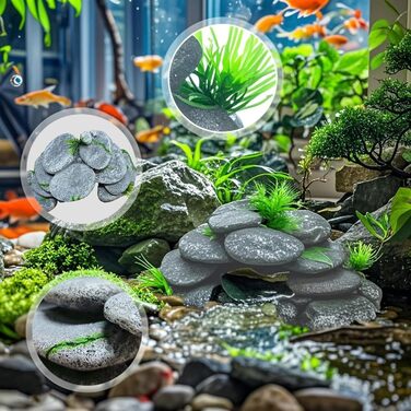 Печера для акваріума Bebochoi, декор для акваріума великий, печерна декорація з зеленою травою, аксесуари для черепах, для риб та креветок, укриття, декор з гірського каменю, 23 x 12.5 x 7.5 см