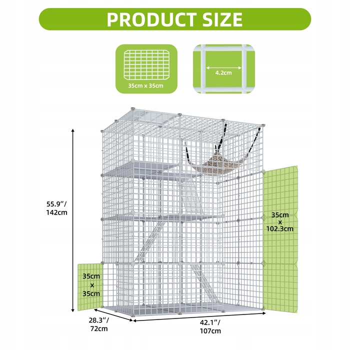 Клітка для котів домашня, металевий вольєр на 4 рівні з 3 сходами, 107x72x142см