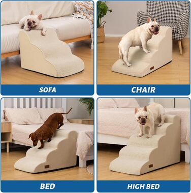 Сходинка для собак та котів на 4 сходинки, стійка, антиковзка, 44.2 см, бежева