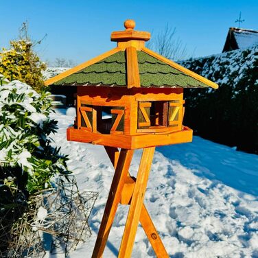 Велика шестигранна годівниця для птахів Vogelfutterhaus XL з підставкою, коричнева/зелена