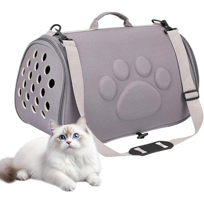 М'яка переноска для тварин, сумка-переноска на плечі - легка переноска для котів та дрібних тварин. Ідеально для ветеринарних візитів, міста, подорожей, хайкінгу та активного відпочинку (Сірий, L)