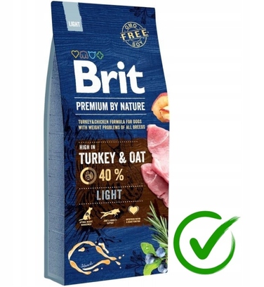 Сухий корм Brit Premium by Nature з індиком та вівсом для собак із надмірною вагою, 15 кг