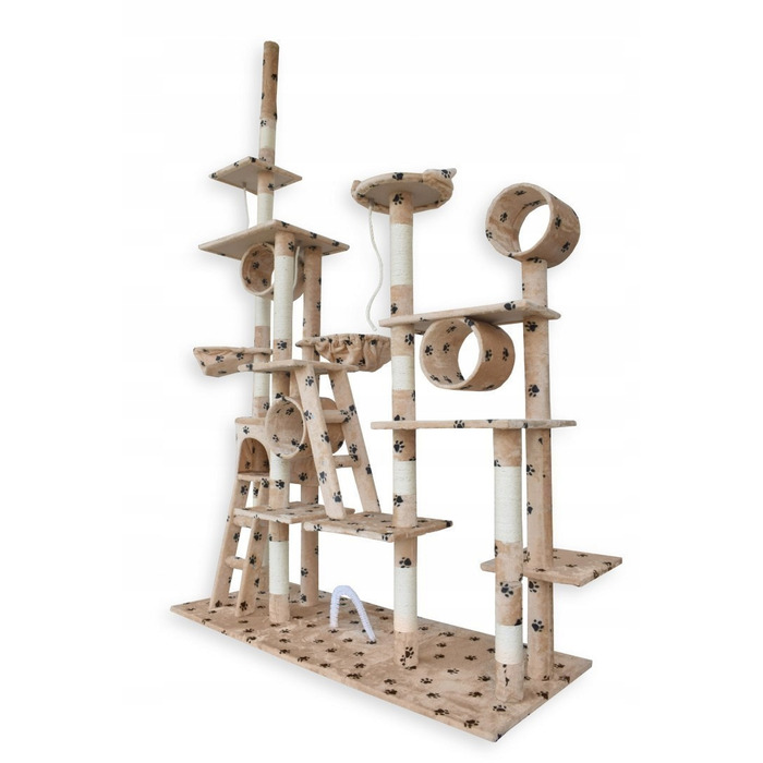 Величезний ігровий комплекс для котів XXL (255 см) — Дряпалка-вежа з гамаком, тунелем та будиночком, бежевий