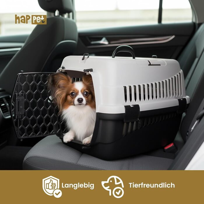 Транспортний бокс для котів та собак ABBA M сірий 56x37x37 см – міцний, добре провітрюваний, пластиковий бокс для подорожей