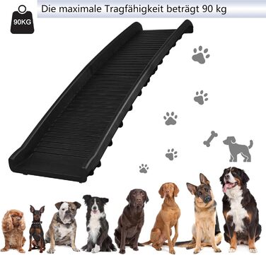 Рампа для собак Aufun: складана, чорна, до 90 кг, 156 x 40 см